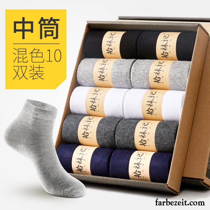 Socken Herren Herbst 100% Baumwolle Mid Deodorant Knöchelsocken Schweiß Weiß