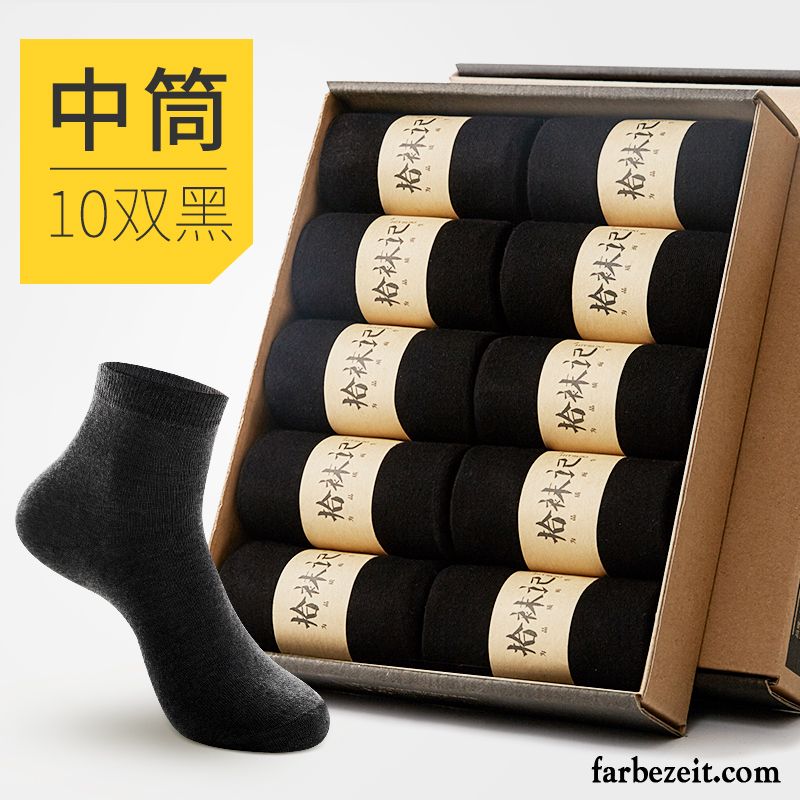 Socken Herren Herbst 100% Baumwolle Mid Deodorant Knöchelsocken Schweiß Weiß