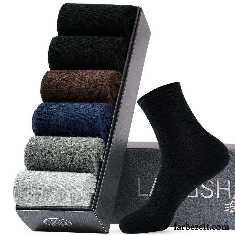 Socken Herren Kaninchen Samt Einfarbig Mid Herbst Wollsocken Schwarz