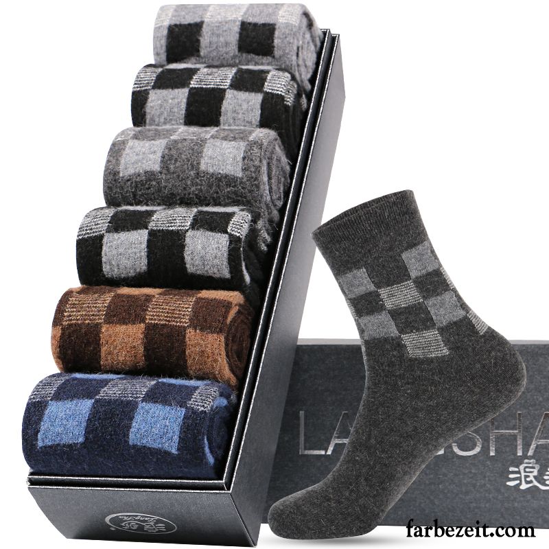 Socken Herren Kaninchen Samt Einfarbig Mid Herbst Wollsocken Schwarz