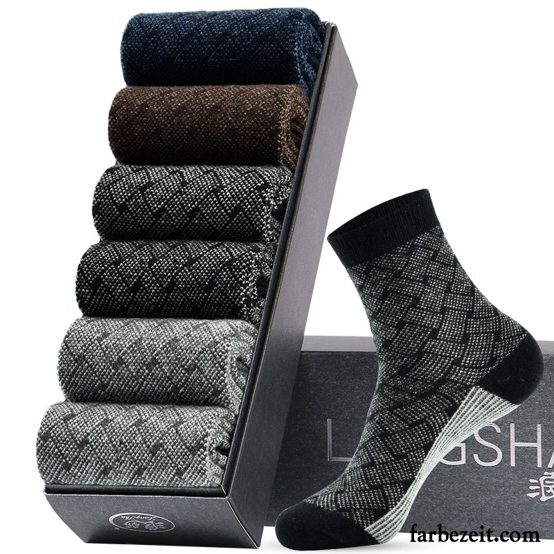 Socken Herren Kaninchen Samt Einfarbig Mid Herbst Wollsocken Schwarz