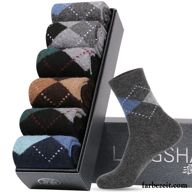 Socken Herren Kaninchen Samt Einfarbig Mid Herbst Wollsocken Schwarz