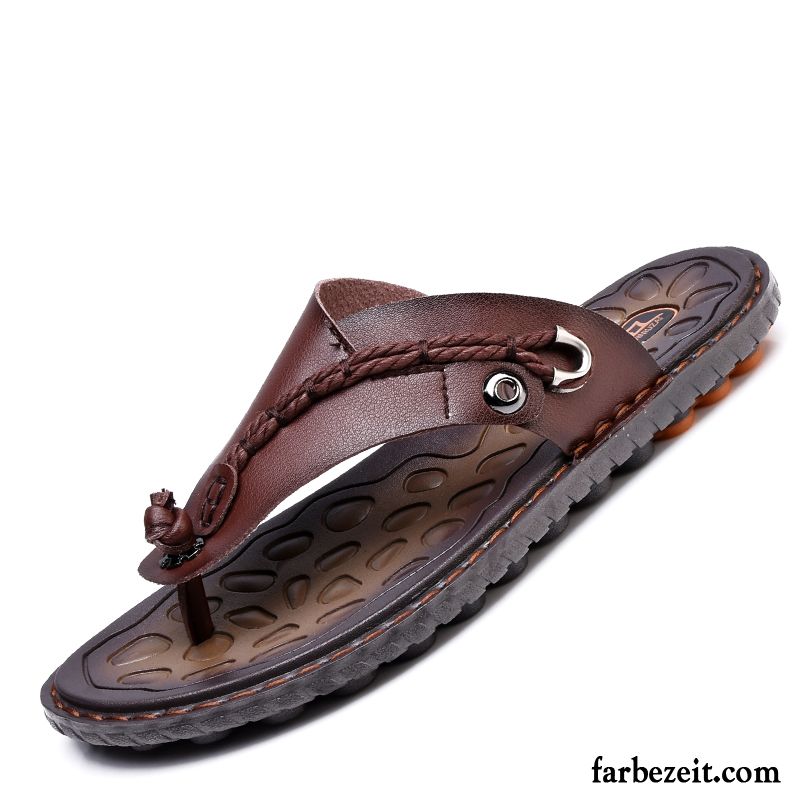 Sommer Sandalen Herren Sommer Strand Persönlichkeit Trend Sandalen Echtleder Rutschsicher Pantolette Schuhe Mode Günstig