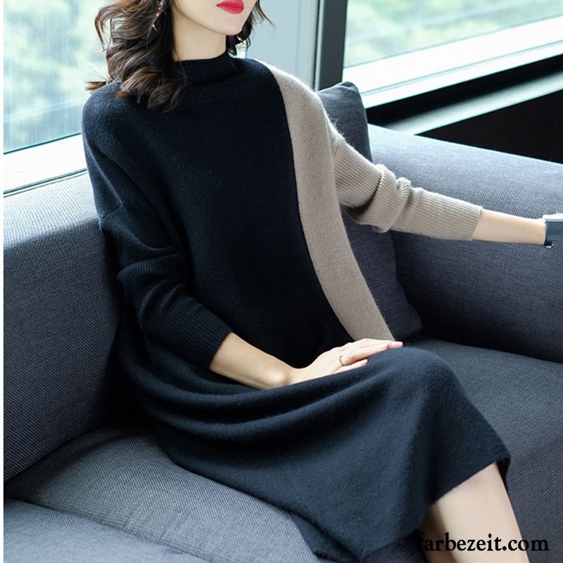 Sommerkleider Für Damen Kaschmir Langer Abschnitt Schwarz Feder Ausverkauf Herbst Strickkleid Große Größe Pullover Chinesischer Stil Lose Günstig