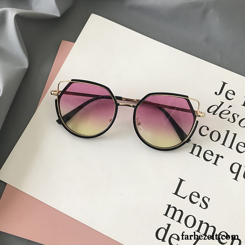 Sonnenbrille Damen Dünn Neu Mesh Reflektierte Persönlichkeit Rundes Gesicht Purpur Lila Rosa Rot