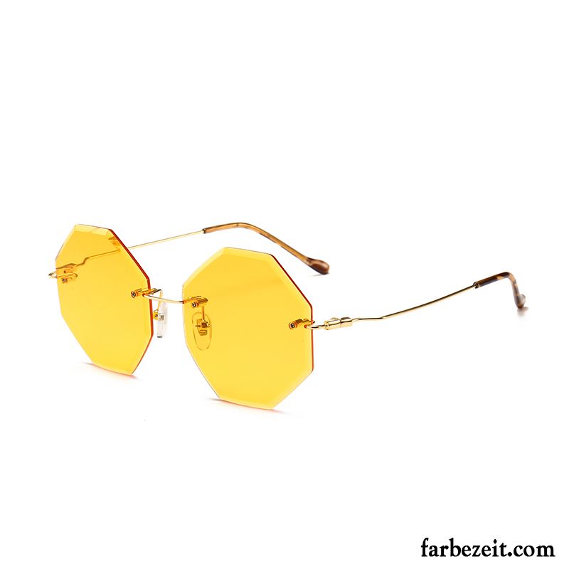 Sonnenbrille Damen Trend Stoff Mode Unregelmäßige Groß Super Gradient Sandfarben Gold Gelb