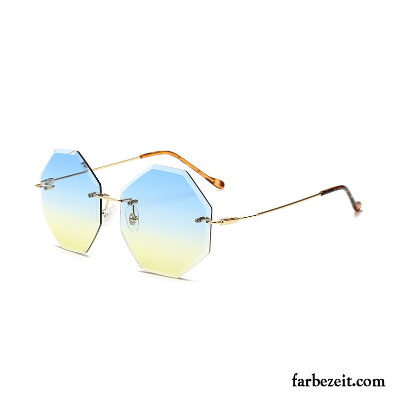 Sonnenbrille Damen Trend Stoff Mode Unregelmäßige Groß Super Gradient Sandfarben Gold Gelb