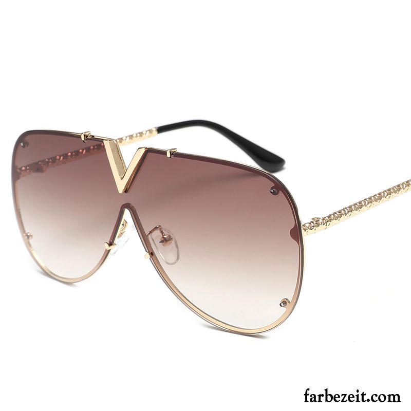 Sonnenbrille Damen Trend Stoff Rundes Gesicht Reflektierte 2018 Groß Purpur Lila Grau Gold