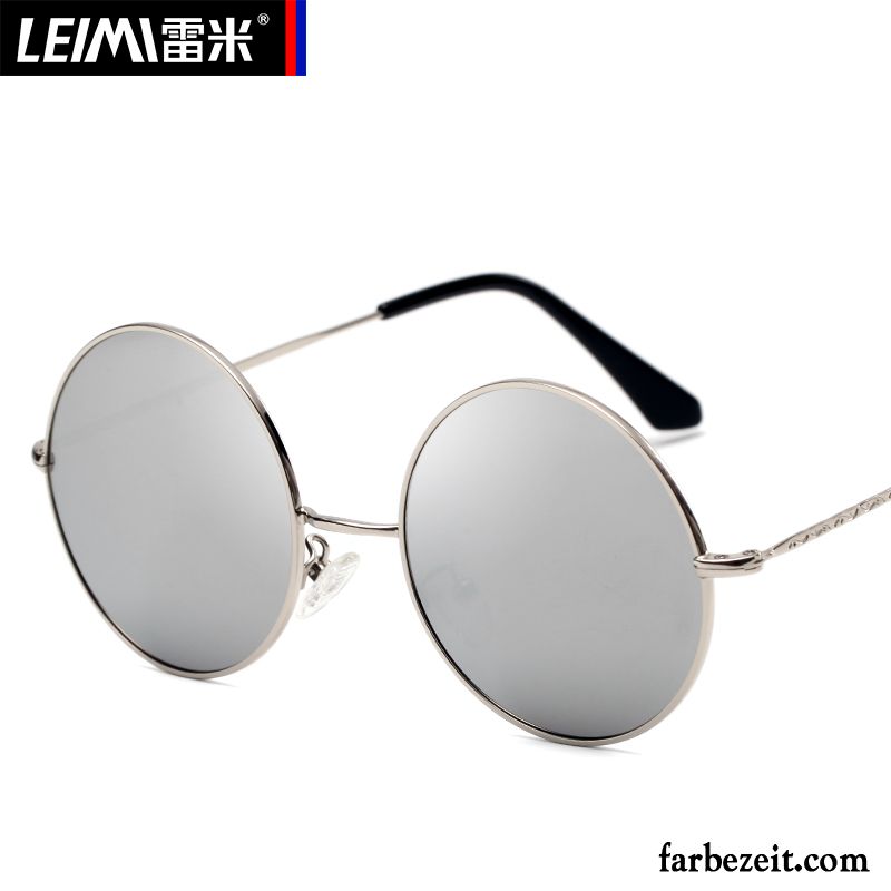 Sonnenbrille Herren Fahren Damen Sonnenbrillen Polarisator Runde Persönlichkeit Blau Silber