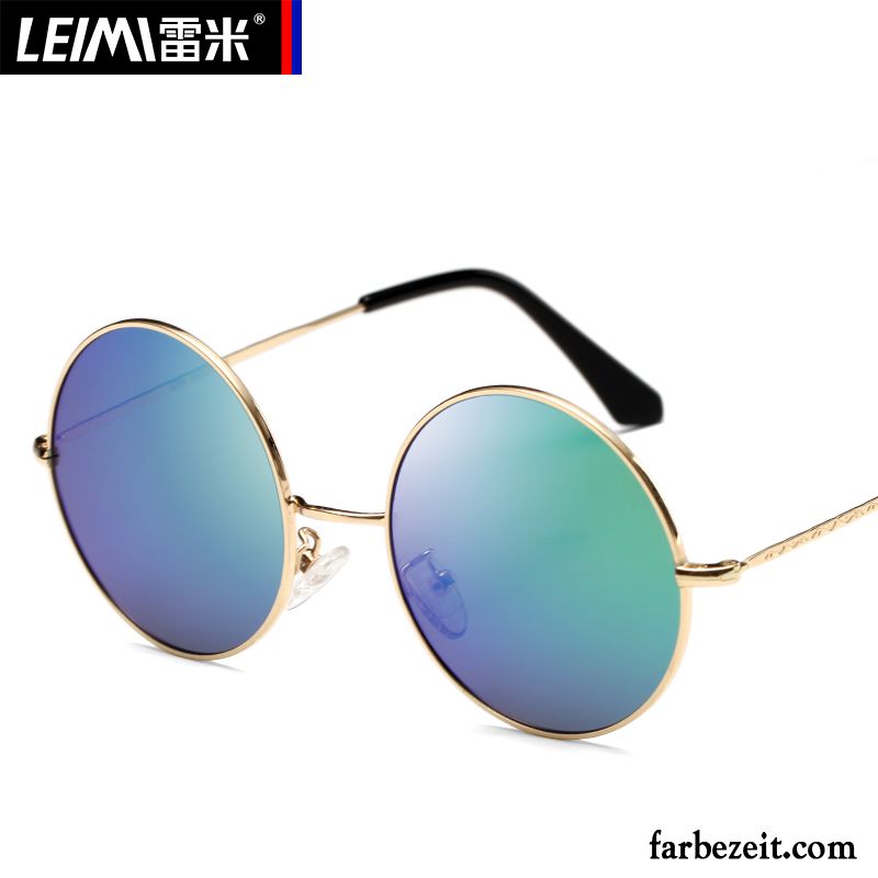 Sonnenbrille Herren Fahren Damen Sonnenbrillen Polarisator Runde Persönlichkeit Blau Silber