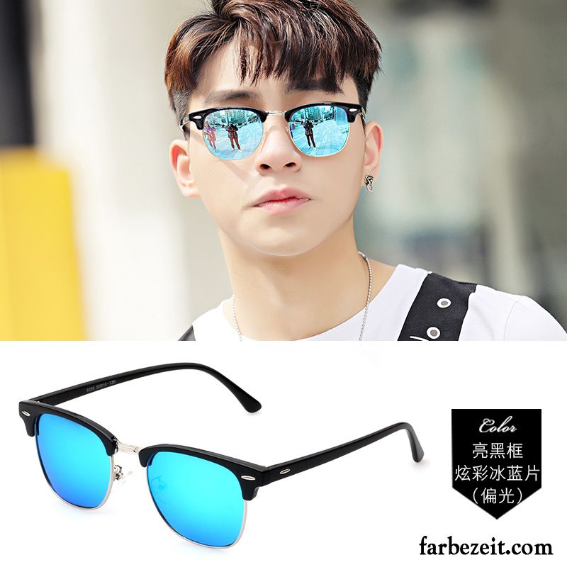 Sonnenbrille Herren Fahren Neu Retro Polarisator Rundes Gesicht 2019 Blau Schwarz