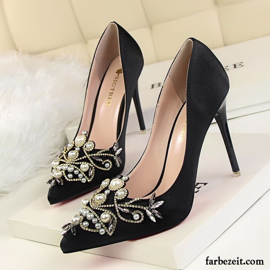 Spitze Pumps Schwarz Feder Lila Dünne Fersen Spitze Perle Sexy Strasssteine Schuhe Damen Partei Retro Hochhackigen Elegant Günstig