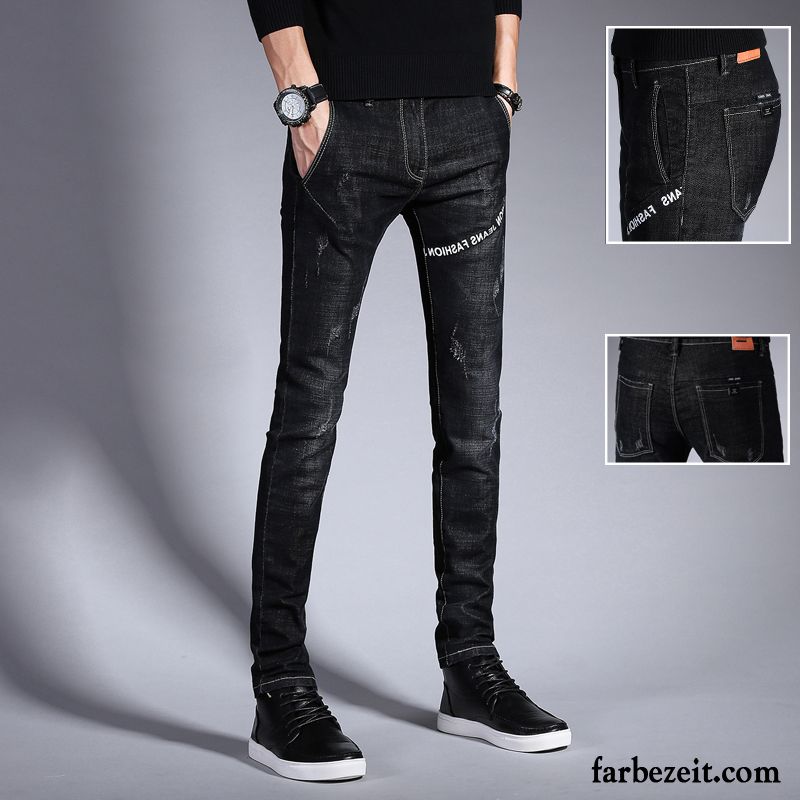 Bootcut Jeans Herren Jeans Schlank Schüler Allgleiches Elastisch Schwarz Herbst Trend Schmales Bein Freizeit Lange Günstig