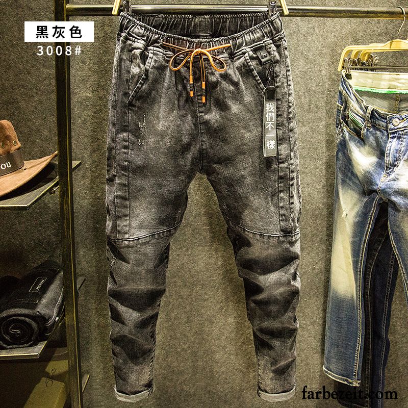 Herren Jeans Mit Gummibund Grau Freizeit Harlan Lose Große Größe Winter Jeans Herbst Schwarz Dünn Trend Elastisch Jugend Kaufen