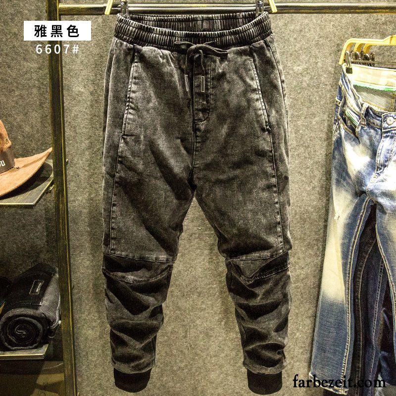 Herren Jeans Mit Gummibund Grau Freizeit Harlan Lose Große Größe Winter Jeans Herbst Schwarz Dünn Trend Elastisch Jugend Kaufen