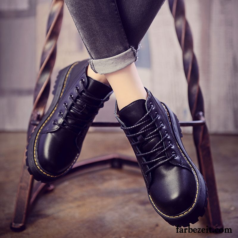 Sportschuhe Günstig Online Kaufen Martin Stiehlt Winter Herbst Dicke Sohle Langschaft Feder Lederschuhe Hochschule Wind England Schnürung Damen Plus Samt Runde Zehe