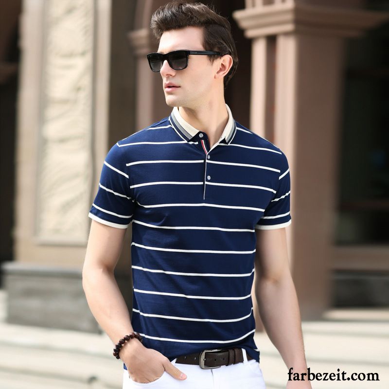 Statement Shirts Herren Streifen Revers T-shirts Halb Ärmel Baumwolle Sommer Kaufen