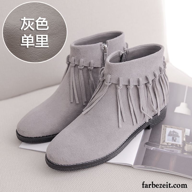 Stiefel Damen Echtleder Erhöht Winter Flache Schuhe Martin Stiehlt Nackte Farbe