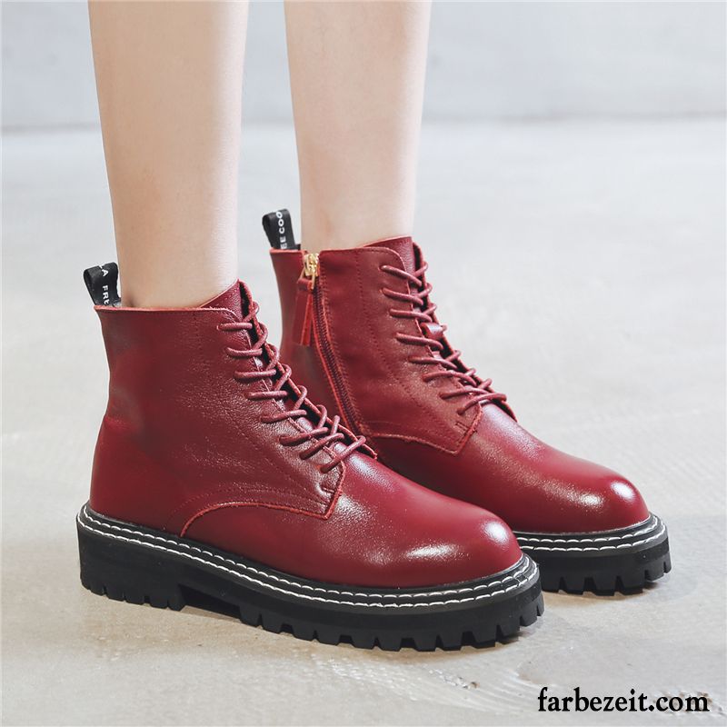 Stiefel Damen Kurze Stiefel Feder Sommer Dicke Sohle Martin Stiehlt Atmungsaktiv Schwarz Rot