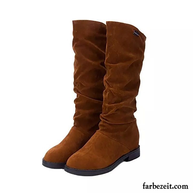 Stiefel Damen Winter Herbst Neue England Flache Dick Rot