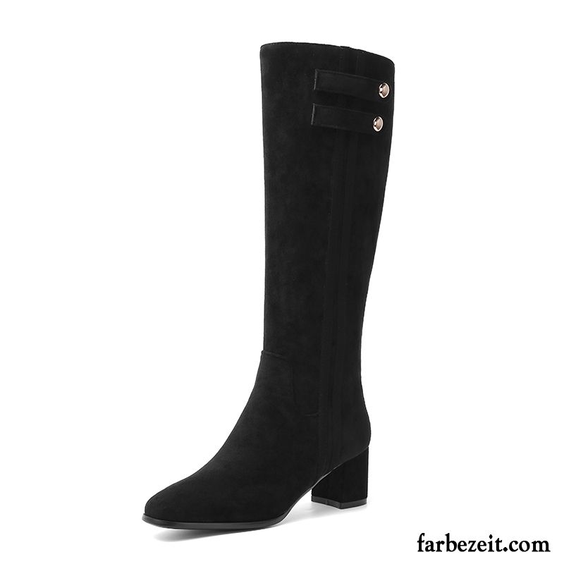 Stiefel Damen Winter Retro Herbst Dick Elastizität Neue Schwarz