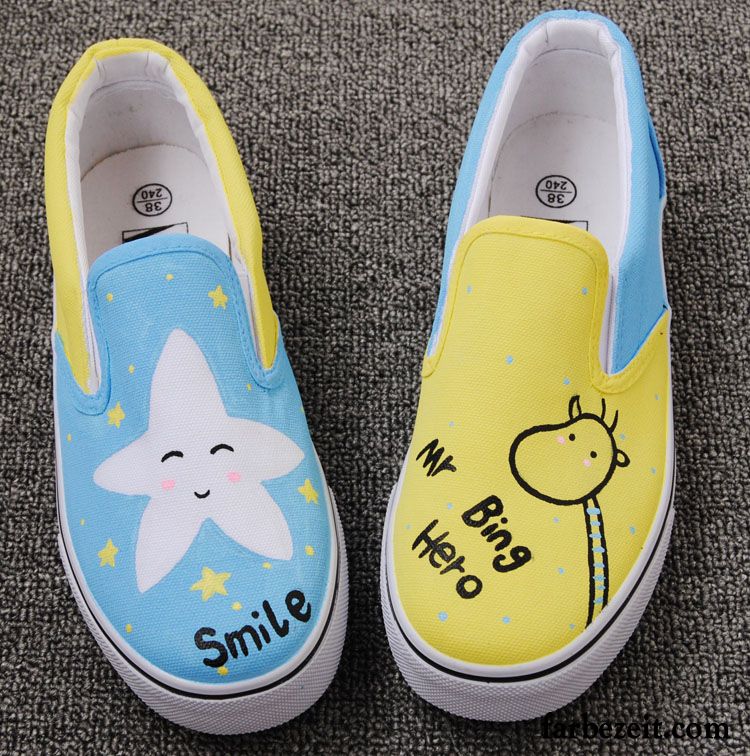 Für Frauen Flache Damen Slip-on Tuch Schuhe Feder Handgemalt Casual Faul Halbschuhe Schüler Günstig