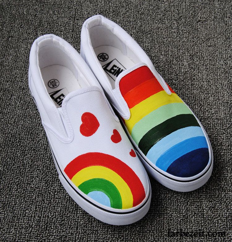 Für Frauen Flache Damen Slip-on Tuch Schuhe Feder Handgemalt Casual Faul Halbschuhe Schüler Günstig