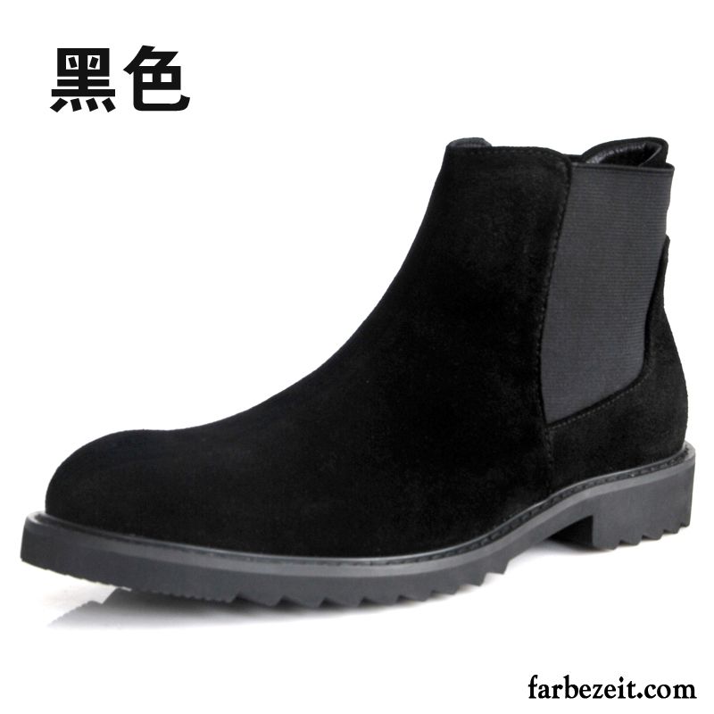 Stiefel Herren Kurze Stiefel Trend Schuhe Gefrostet Sommer Echtleder Schwarz