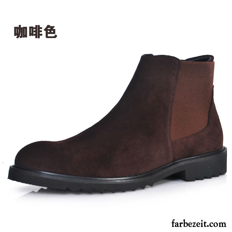 Stiefel Herren Kurze Stiefel Trend Schuhe Gefrostet Sommer Echtleder Schwarz