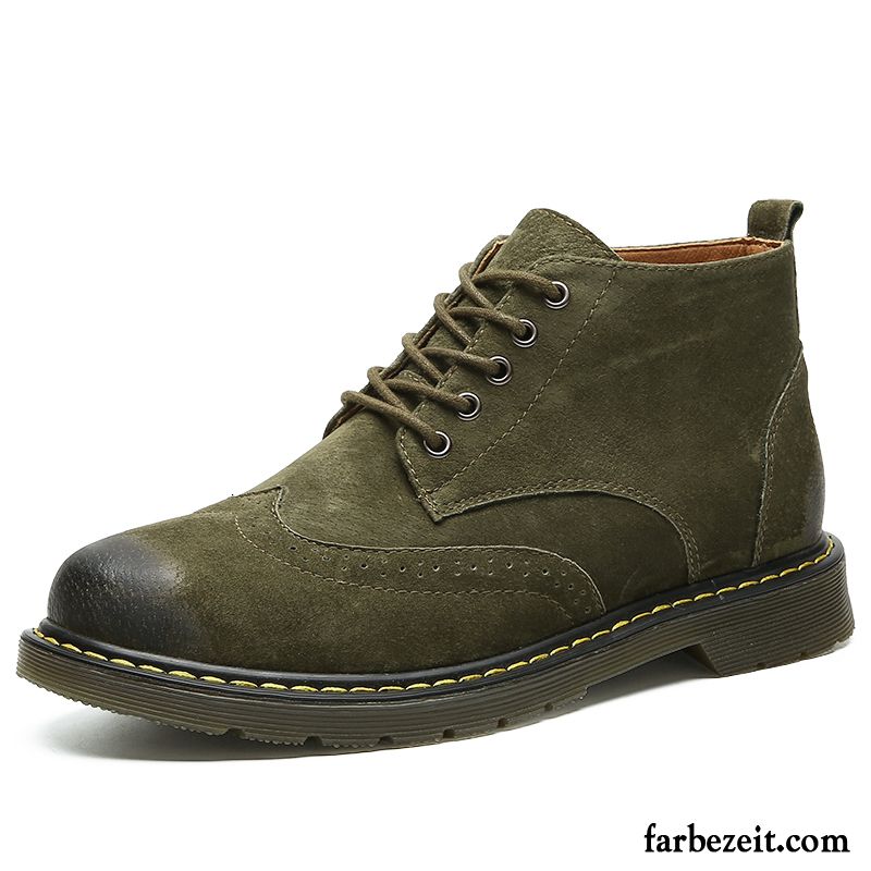 Stiefel Herren Retro Echtleder Martin Stiehlt Allgleiches Cargo Kurze Stiefel Grün