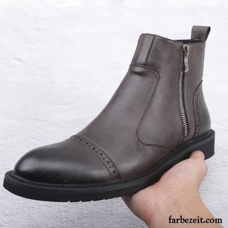 Stiefel Herren Retro Spitze Mode Kurze Stiefel Martin Stiehlt Trend Schwarz