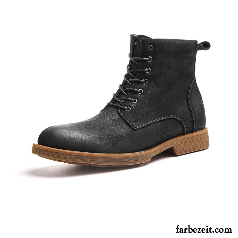 Stiefel Herren Weiche Sohle Echtleder Oberleder Cargo Retro Hohe Schwarz