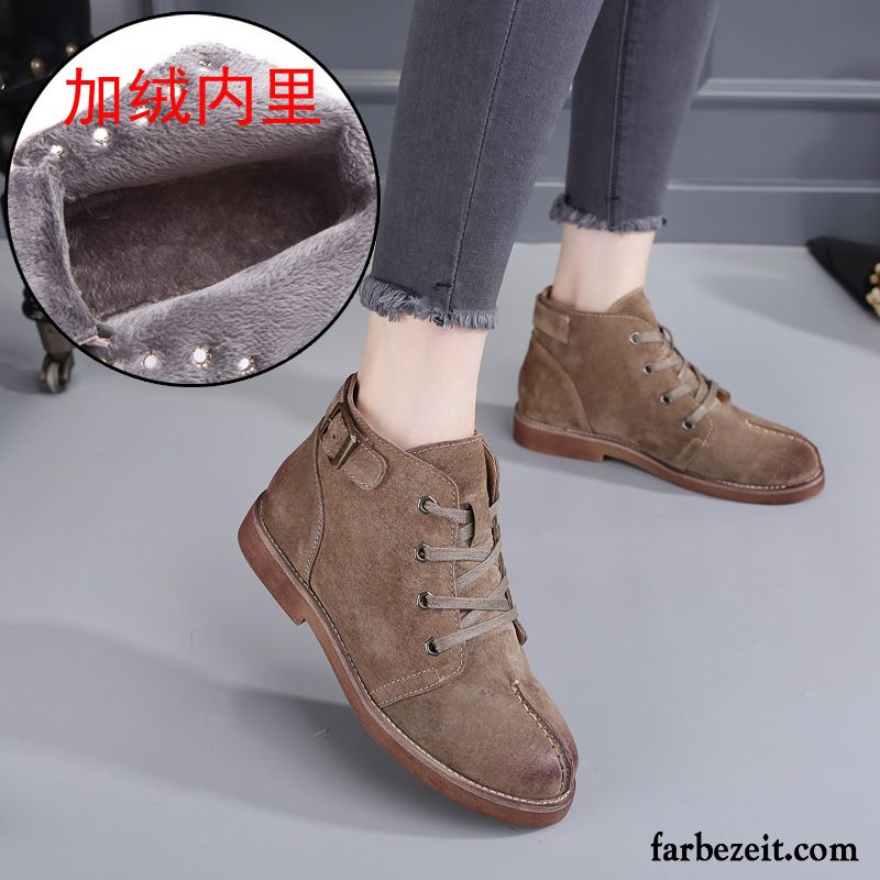 Keilabsatz Winter Retro England Flache Schüler Herbst Schnürung Martin Stiehlt Echtleder Schuhe Damen Plus Samt Kurze Kaufen