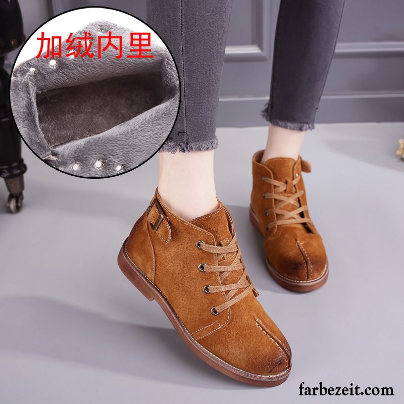 Keilabsatz Winter Retro England Flache Schüler Herbst Schnürung Martin Stiehlt Echtleder Schuhe Damen Plus Samt Kurze Kaufen