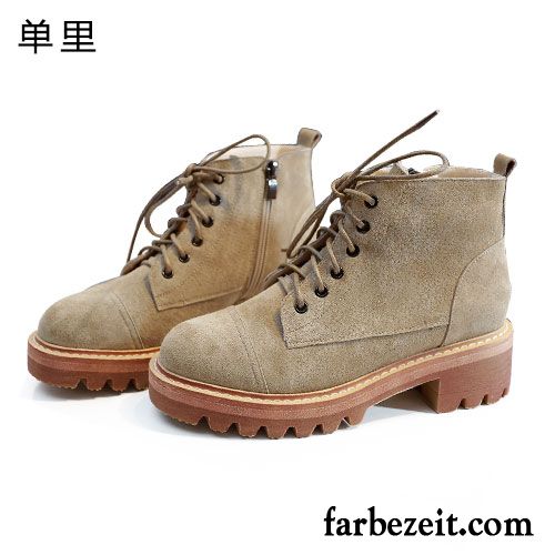 Stiefeletten Braun Leder Damen Martin Stiehlt Reißverschluss Neue Herbst Plus Samt England Kurze Echtleder Dick Winter Gefrostet Billig