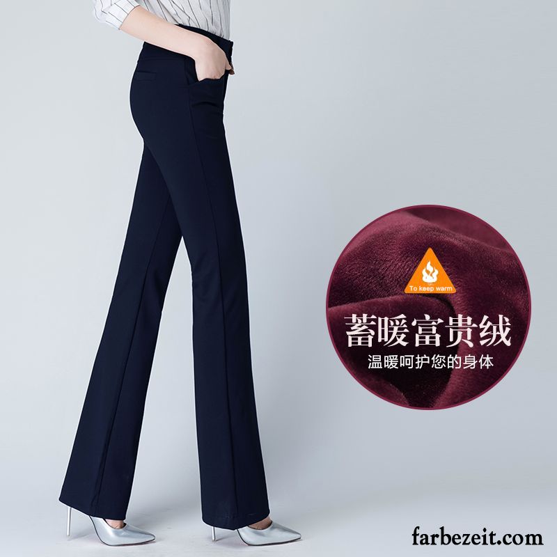 Stoffhose Schwarz Damen Herbst Gerade Hohe Taille Elastisch Leicht Schlank Winter Anzughose Verdickung Große Größe Ausgestellte Jeans Freizeit