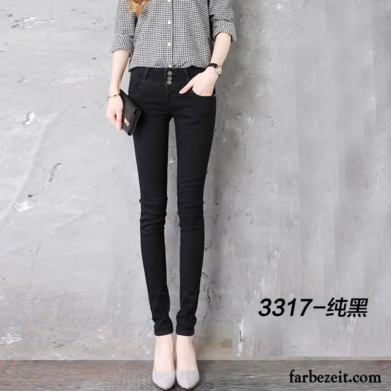 Straight Fit Jeans Damen Neu Hohe Taille Bleistift Hose Dünn Schwarz Trend Winter Jeans Plus Samt Günstig