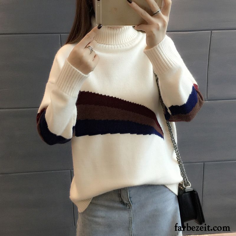 Strickpullover Grau Damen Mantel Allgleiches Pullover Stricken Neu Unteres Hemd Winter Lose Lange Ärmel Mischfarben Günstig