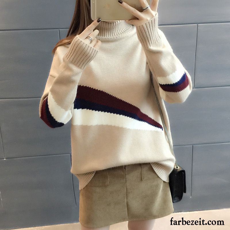 Strickpullover Grau Damen Mantel Allgleiches Pullover Stricken Neu Unteres Hemd Winter Lose Lange Ärmel Mischfarben Günstig