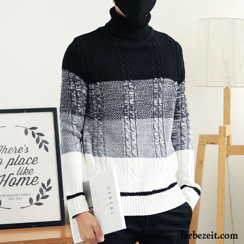 Strickpullover Herren Grau Strickwaren Warme Pullover Winter Überzieher Herbst Rollkragen Schüler Verdickung Lange Sale