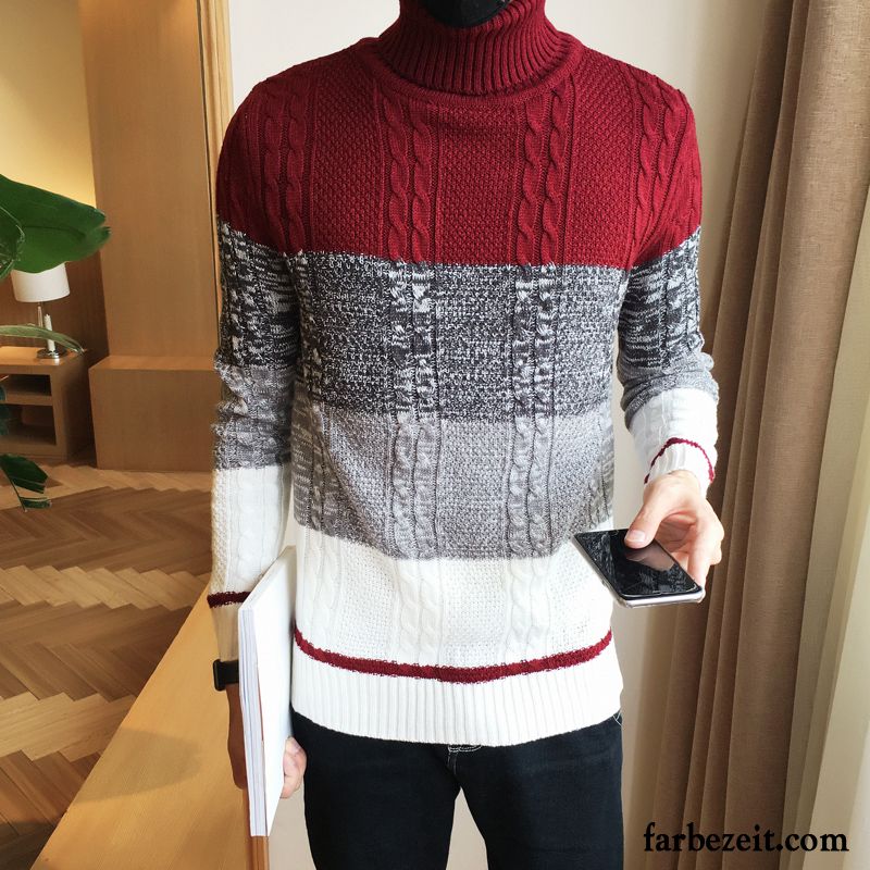 Strickpullover Herren Grau Strickwaren Warme Pullover Winter Überzieher Herbst Rollkragen Schüler Verdickung Lange Sale