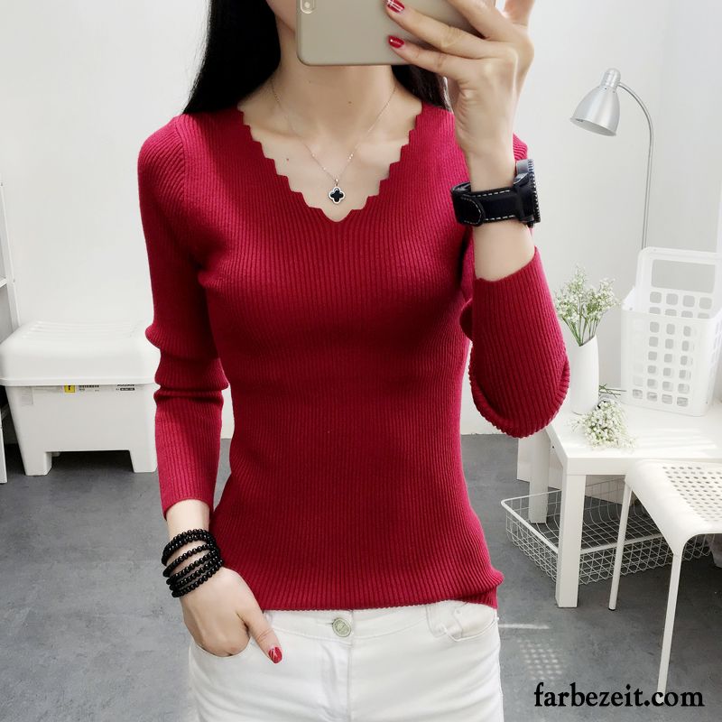 Strickpullover Kurzarm Damen Pullover Elastisch Schlank Lange Ärmel Strickwaren Kurzer Absatz Grau Rein Unteres Hemd Allgleiches Fest Günstig