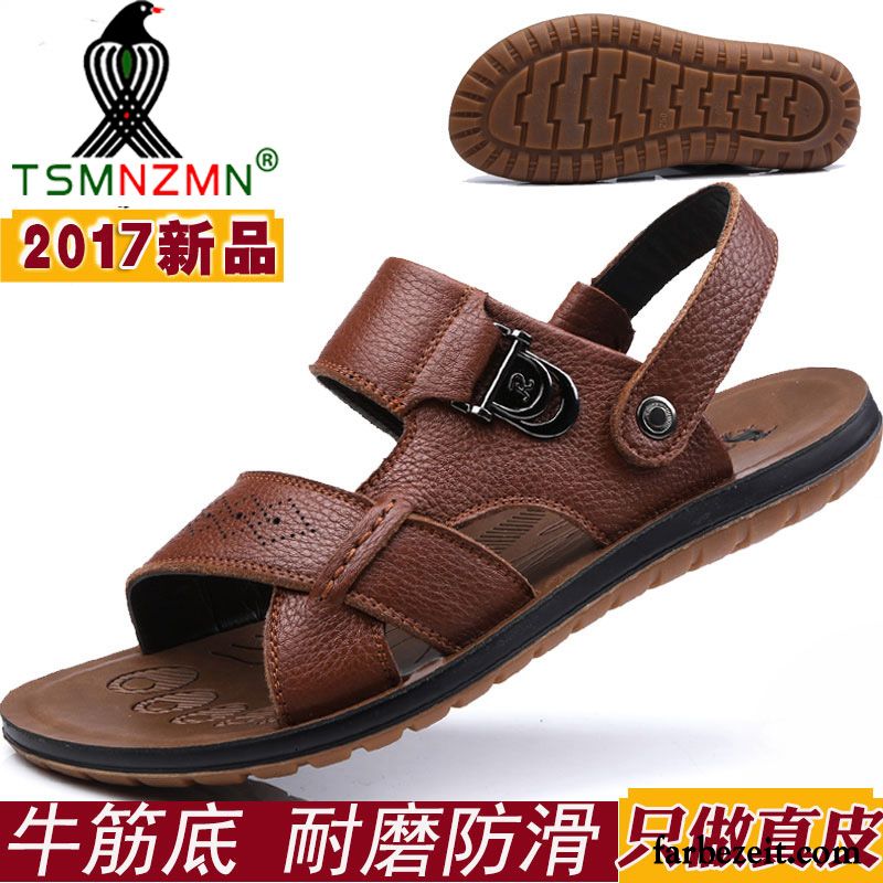 Stylische Sandalen Für Männer Casual Sommer Weiche Sohle Herren Sandalen Rutschsicher Echtleder Neue Lederschue Oxford Sohle Pantolette Strand Schuhe Günstig