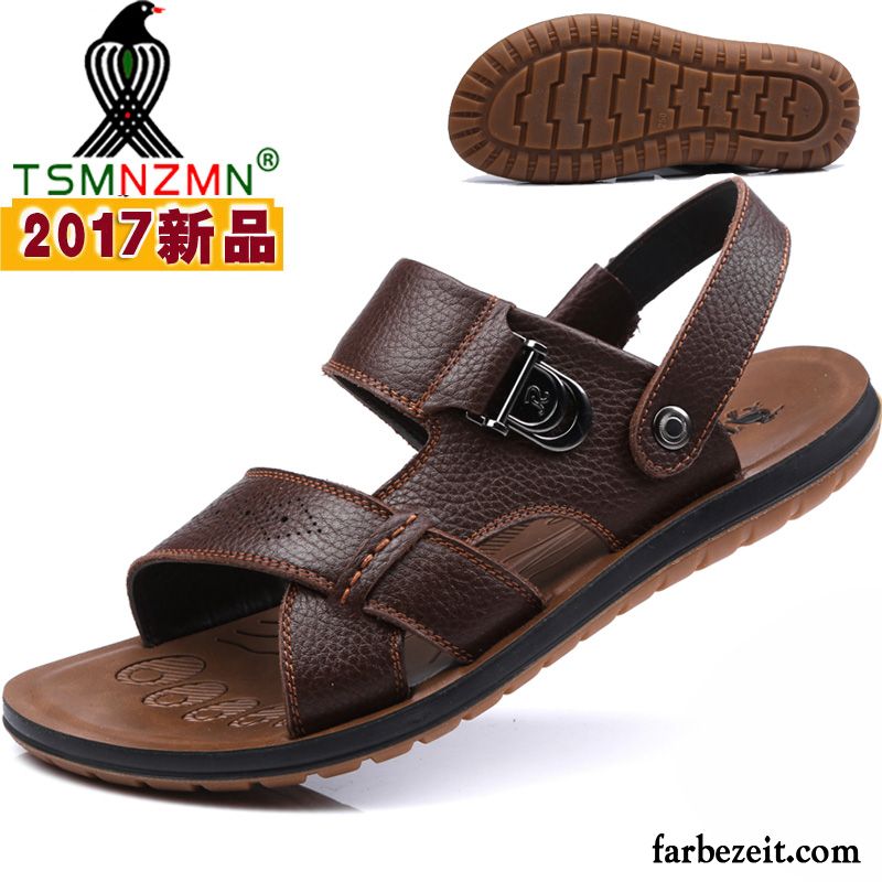 Stylische Sandalen Für Männer Casual Sommer Weiche Sohle Herren Sandalen Rutschsicher Echtleder Neue Lederschue Oxford Sohle Pantolette Strand Schuhe Günstig