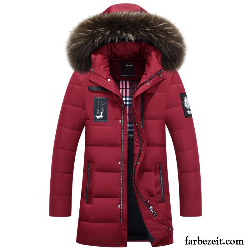 Superleichte Daunenjacke Herren Verdickung Winter Langer Abschnitt Überzieher Daunenjacke Ausverkauf Sonderangebot Rote Trend Schüler Jugend Winterkleidung Schlank Günstig