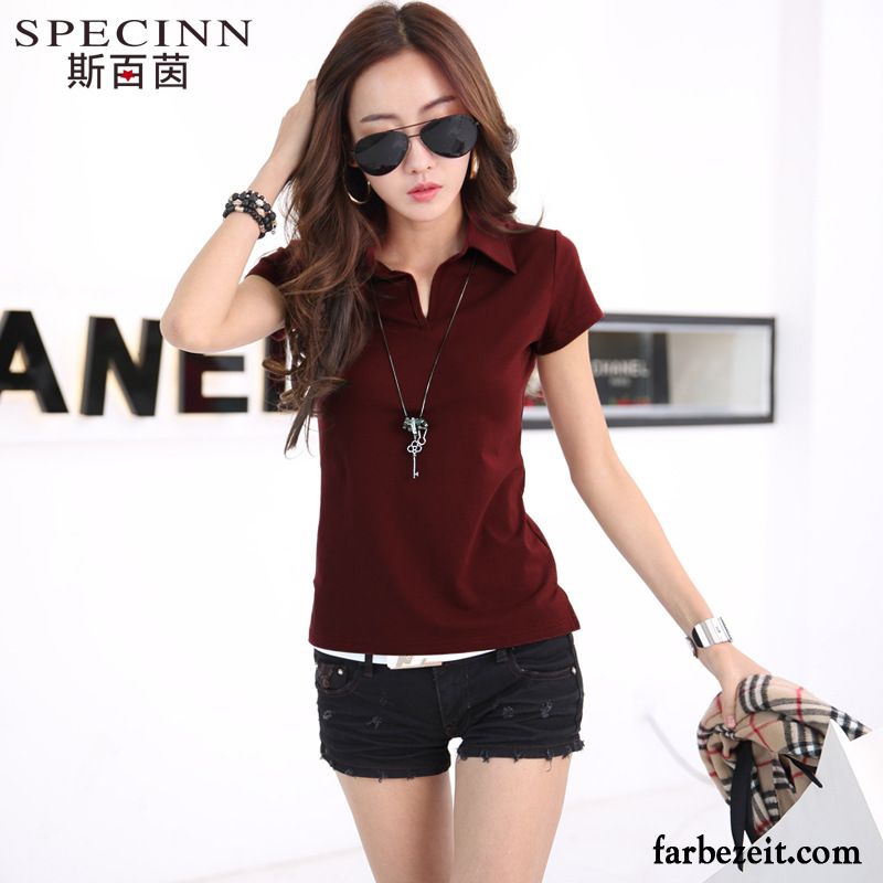 T Shirt V Ausschnitt Damen T-shirts Feder Sommer Baumwolle Mantel Dünn Rein Unteres Hemd Blusen Schlank Neu Sale