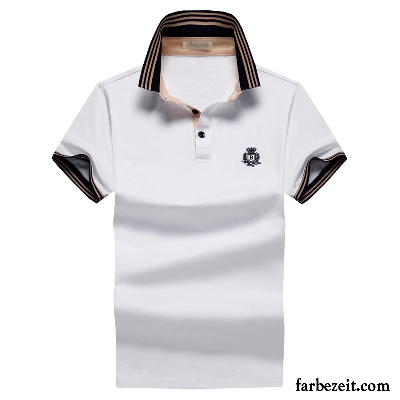 T Shirt Unifarben Herren Revers Sommer Baumwolle Rein T-shirts Bestickt Große Größe Günstig