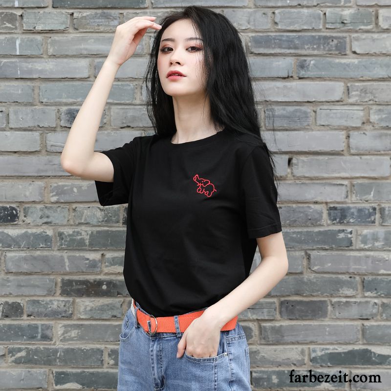 T-shirts Damen Halb Ärmel Lose Mantel Sommer Neu Kurzer Absatz Weiß Rot