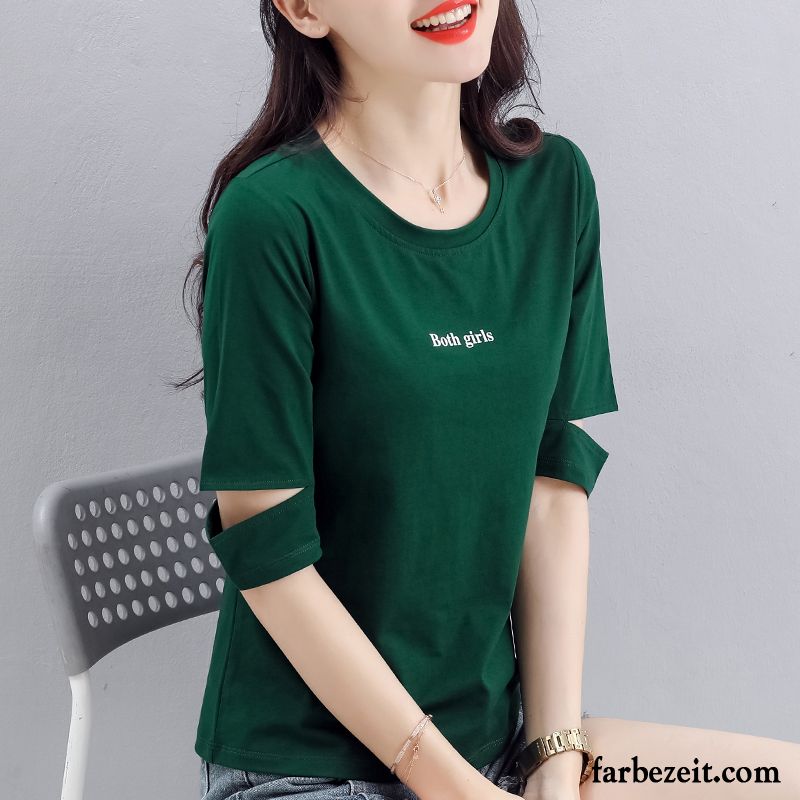 T-shirts Damen Hülse Sommer Neu Trend Halb Ärmel Mantel Schwarz Rot