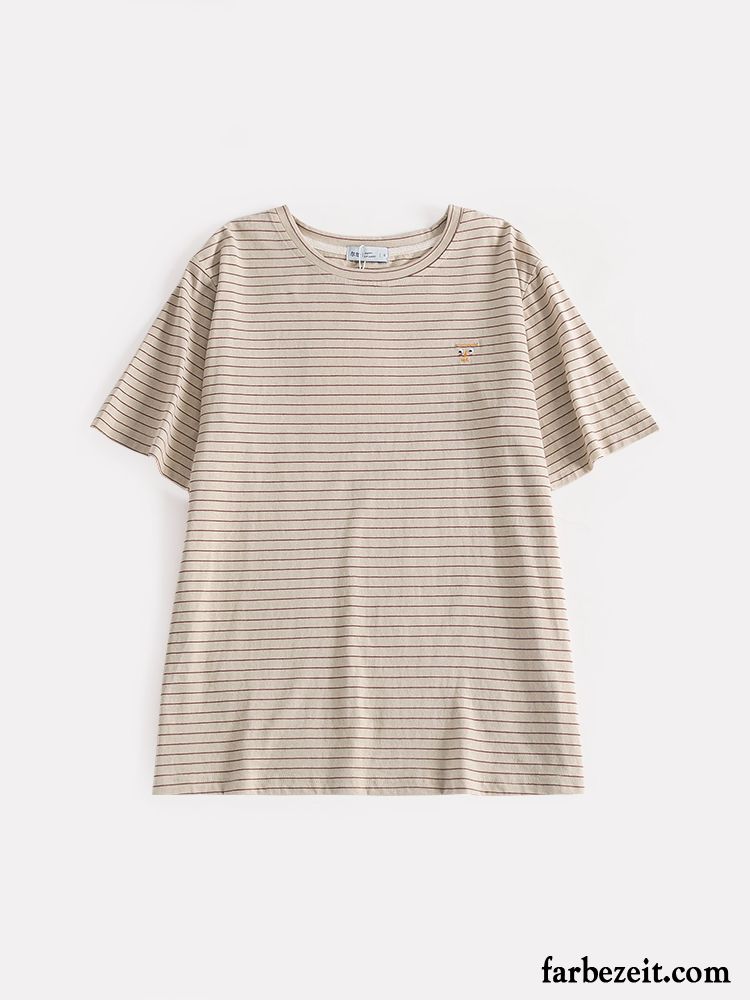 T-shirts Damen Lose Mädchen Sommer Streifen Schüler Mantel Beige Farbe